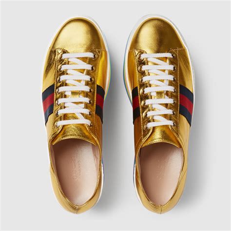 gucci shoes rose gold|Gucci gold sneakers.